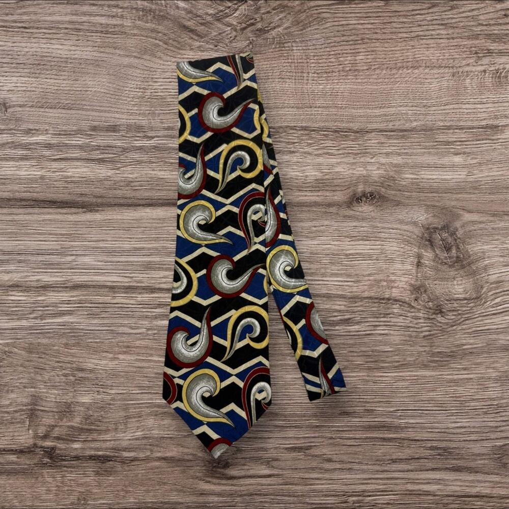 Geoffrey Beene Silk Blue and Gold Swirl Tie